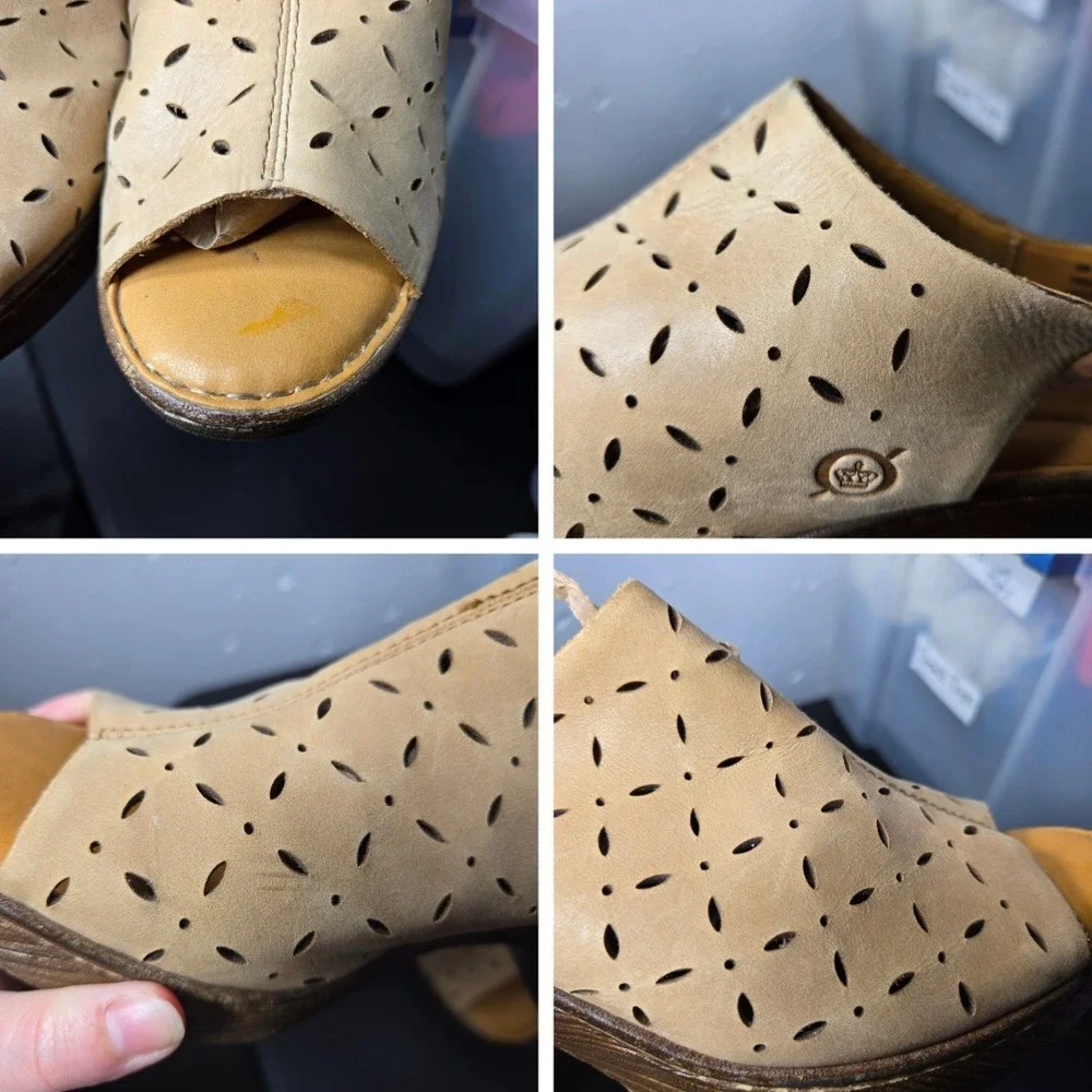 Born Tan Leather Slingback Wedge‎ Sandals Size 9M Boho Summer Neutral Cottage